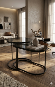 Modern <b>Oval</b> Nesting Coffee <b>Table</b> Tempered <b>Glass</b> Top Metal Frame Living Room Furniture Lumetal Vietnam - Product Image 4