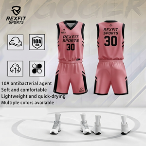 Ensemble de maillots de basket-ball personnalisés Rexfit Sports, sublimés, col en V, sans manches, unisexe, adulte, évacuation de l'humidité, toutes saisons - Product Image 3