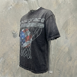 Snowgrace Men's Short Sleeve T-<b>Shirt</b> With Basketball Net And Flag Design Printed Front O-Neck Casual Style Regular Fit - Product Image 5