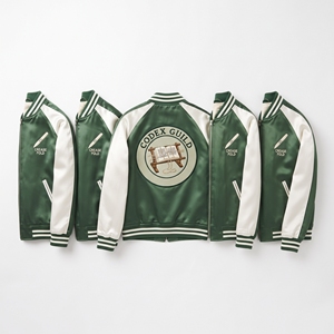 Custom B2B Supplier Green Satin Varsity <b>Jacket</b> Cream Sleeve Zip Up Custom Embroidered Baseball Coat Circular Back <b>Patch</b> - Product Image 1