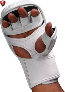 Guantes de Boxeo de Cuero Vacuno Blanco, Guantes de Entrenamiento de Artes Marciales Mixtas, Guantes de Dedos Completos con Logotipo Personalizado - Product Image 3