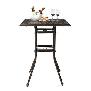 All Weather Cast Aluminium Square Bar Bistro <b>Table</b> 2' Umbrella Hole Outdoor <b>Tall</b> Patio Bar Height <b>Table</b> for Porch Garden Patio - Product Image 2