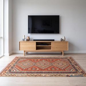 Tapis de sol moderne en laine tissée à la main, couleur unie orange rouille, antidérapant, à poils moyens, style kilim, tissage plat - Product Image 2