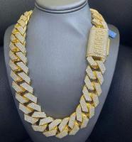 Collier unisexe en argent sterling 925 plaqué or, avec perles d'eau douce et moissanite taille ronde, style chaîne cubaine, bijoux hip-hop pour tous les jours et les fêtes