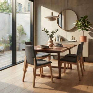 Teak Wood <b>Dining</b> <b>Chair</b> Fabric Upholstered Minimalist Design Hotel Use Luxury Seating Home Furniture Box Set - Product Image 5