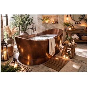 Eco-Luxury Copper Oval <b>Bath</b> Spa-Style Freestanding Portable Durable Soaking Tub with Elegant Finish. - Product Image 2