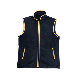 Chaleco de lana azul para hombre con cuello alto, cremallera, ribete dorado, logotipo bordado personalizado, chaleco informal de otoño - Product Image 1