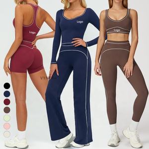 Ensemble de sport 3 pièces pour femme à séchage rapide, respirant et uni : Legging, veste de compression à manches longues et brassière de sport pour le yoga et la gym - Product Image 1