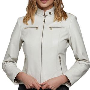 Veste en cuir pour femme, nouvelle collection, couleur unie, col carré, fermeture éclair, style simple, longueur courte, pour l'hiver, prix avantageux - Product Image 3
