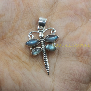 Pendentif Libellule en Labradorite Naturelle, Argent Sterling 925, Fait Main, Bijou Bohème en Forme d'Aile d'Insecte, Cadeau pour Femme, Charme Artisanal - Product Image 4