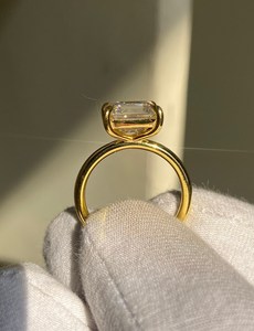 Emerald Cut Moissanite <b>Solitaire</b> <b>Ring</b>: 14k Gold or Sterling <b>Silver</b> - Product Image 3