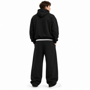 Conjuntos de sudaderas con capucha extragrandes para hombre con estampado de letras góticas personalizadas y joggers de pierna ancha de doble cintura, de felpa de algodón de alto gramaje, lisos. - Product Image 3