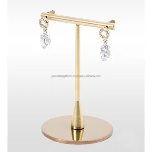 Brass Jewellery Display Stand With Shiny Matte Polish Finishing T Shape Round Base Fancy Design Excellent For Organization