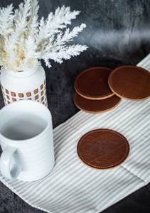 Premium Genuine Leather Coasters Custom Stitching <b>Desk</b> <b>Pad</b> Wholesale Waterproof Coffee Cup Mat Bulk Distributor LC-0044 - Product Image 3