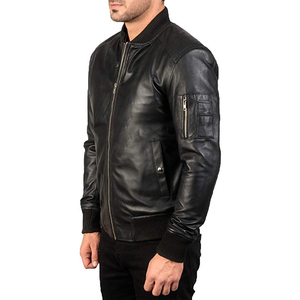 High Quality Coated Leather Jacket 100% Cow Skin Stand Collar Hooded Vintage Style for <b>Men</b> - Product Image 2