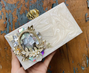 Pochette mode pour femmes en résine multicolore Art Marbre Look Design Epoxy Ladies Bag Box Purse from India - Product Image 3