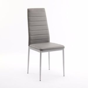 4 sedie da pranzo in PVC grigio N101 con schienale alto, cuciture orizzontali e tubo rotondo - Product Image 2