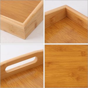 Plateau de service rectangulaire moderne en bambou à bords biseautés, motif bois chaud, avec poignées ergonomiques - Product Image 3