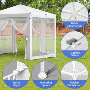 Tenda per Feste Estive Impermeabile 13X13FT con Pali in Acciaio e Ferro, Design in PVC e Tessuto di Cotone con Rete - Product Image 2