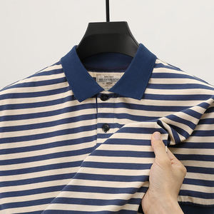 T-shirt d'été décontracté haut de gamme à rayures anti-boulochage à manches courtes pour hommes d'âge moyen - Product Image 2