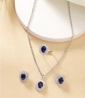 Parure de bijoux XOXO en laiton plaqué or rose avec zircon et pierre violette, collier, boucles d'oreilles, bague et bracelet pour femme, idéale pour mariage et soirée