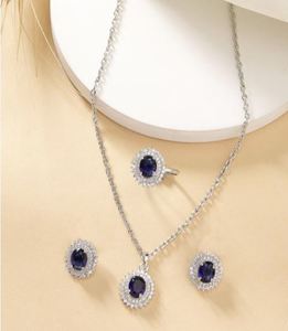 Rose Gold Plated Brass Zircon XOXO Engagement Jewelry <b>Set</b> Purple Stone Necklace <b>Earrings</b> Ring <b>Bracelet</b> for Women Wedding Party - Product Image 6