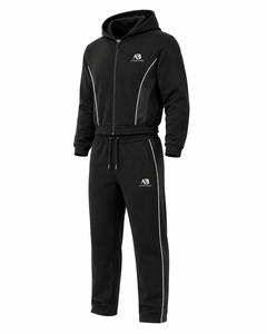 Conjunto Deportivo Personalizado Unisex Negro Sólido, Chaqueta con Capucha y Cremallera Completa, Pantalones Jogger, Ropa Deportiva al por Mayor, Fabricante de Marca Privada 100% - Product Image 2