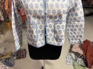 Handmade Ikat <b>Quilted</b> Reversible Cotton <b>Jacket</b> Single Button Closure for Women Vintage Floral Stripe <b>Pattern</b> Winter Spring - Product Image 5