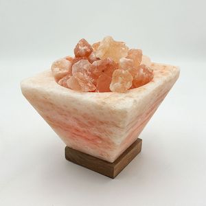 Lampe en sel rose de l'Himalaya artisanale 3-5 kg, lumière blanc chaud, base en bois, pyramide, brasero, éclairage intérieur 15 W, fabriquée au Pakistan, yoga - Product Image 2