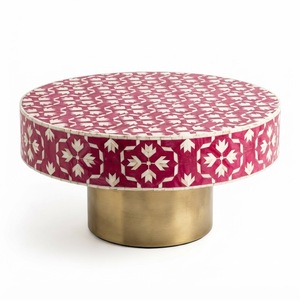 Juego de mesas de centro de lujo con incrustaciones geométricas de latón, mesa central octogonal moderna y mesa auxiliar hexagonal para sala de estar de lujo u hotel - Product Image 5
