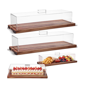 Best Price Natural Acacia Wooden <b>Cake</b> Display Tray <b>with</b> Acrylic <b>Lid</b> Dessert Serving Tray for Bakery, Buffet, Party - Product Image 1