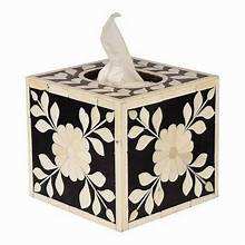Caja de pañuelos con incrustaciones de hueso de forma Rectangular de alta calidad Suministros para el hogar y el hotel hechos de papel y madera con material de resina - Product Image 3