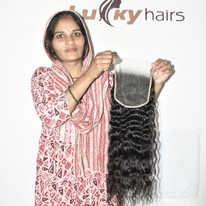 Raw Hair Natural Wholesale Price 10-22 Inch Machine Double Weft Indian Remy Grade Virgin Human Hair HD Closure <b>Curly</b> <b>Extensions</b> - Product Image 1