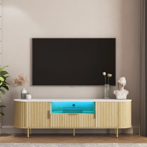 Mobile TV da terra per soggiorno con LED a 16 colori, Centro di intrattenimento con ante contenitore, Console TV, Mobile multimediale - Product Image 1
