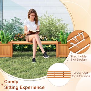Modern Acacia <b>Wood</b> Patio <b>Bench</b> 2 Planter Boxes Durable Outdoor Furniture for Hospital School Mall Courtyard Minh Phuoc Furniture - Product Image 3