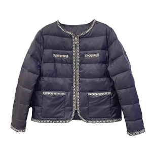 Chaqueta Acolchada Morada para Mujer, Cuello Alto, Cierre de Cremallera, Corta, Cálida, Ligera, Gruesa, de Nailon y Cachemira para Invierno - Product Image 5