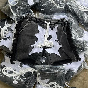 กางเกงขาสั้นเบอร์มิวดาผ้าฝ้ายสำหรับผู้ชาย ดีไซน์พิเศษ ปักลายแบบดิสเทรส ผ้าฝ้ายฟลีซฟอกสี แต่งชายรุ่ยด้านข้าง - Product Image 6