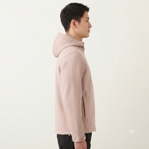 Pink Hooded Fleece <b>Jacket</b> Full Zip Windproof Casual Outerwear Regular Fit Solid Color Polyester Material Autumn Wear - Product Image 4