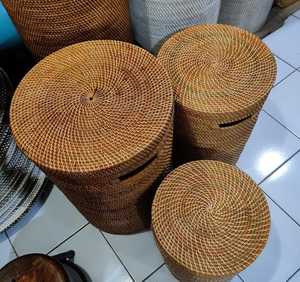 Handmade Rattan <b>Laundry</b> Basket With Lid Round Wicker Clothes Hamper <b>Storage</b> Basket for Bathroom Bedroom Home <b>Organization</b> - Product Image 6