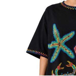 เสื้อยืดโอเวอร์ไซส์สีดำลายกราฟิกสำหรับผู้หญิง พิมพ์ลายมหาสมุทรหลากสีสัน สไตล์ลำลอง ผ้าฝ้าย สตรีทแวร์ ใส่สบายช่วงฤดูร้อน ทรงหลวม รับผลิตตามแบบ OEM ODM ขายส่ง - Product Image 3