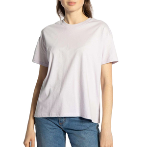 Camiseta de Manga Corta para Mujer, Cuello Redondo, Color Sólido, 100% Algodón, Corte Holgado, Informal, para Primavera/Verano, Calidad Premium, Precio Bajo - Product Image 1