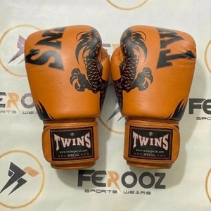 Muay Thai Adults Training Kickboxing Twins Purple Leather Boxing <b>Gloves</b> With Dragon Print Hook N Loop Wrist Closure - Product Image 2