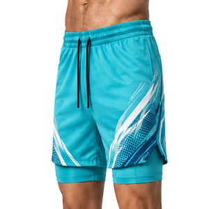 Shorts de basketball pour hommes à sublimation, motif géométrique, séchage rapide, cordon de serrage, coupe sportive, bleu - Product Image 2