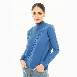 Suéteres de punto personalizados de estilo de cuello largo para niñas Precio al por mayor Diseño personalizado Impresión Suéter transpirable para damas