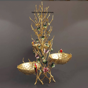 Food Safe <b>Metal</b> <b>Bowl</b> With Floral Tree Branch Look Stand Vintage Design For Decorative Use Serving Dinnerware <b>Bowl</b> - Product Image 5