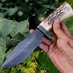 Cuchillo Bowie OEM de Supervivencia y Camping, Forjado a Mano, Grado Industrial, Acero de Damasco, Hoja Fija de Punta Caída, Estilo Vikingo, Mango de Cuerno - Product Image 5