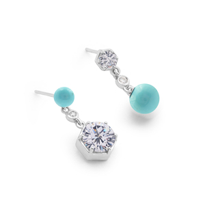 Fashionable Natural White Topaz & Turquoise Gemstone Prong Setting Drop <b>Earring</b> Solid 925 Sterling Silver <b>Fine</b> <b>Earring</b> For Women - Product Image 1