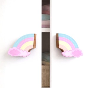 Poignée de porte en bois d'acacia moderne faite à la main, forme arc-en-ciel nuageux, poignées de tiroir, poignées de commode, poignées de placard, poignées de chambre d'enfant - Product Image 3