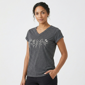 Camiseta de Mujer con Estampado Floral Personalizado, Cuello en V, Algodón Liso, Manga Corta, Corte Ajustado, Fabricante de Tops con Gráficos Femeninos - Product Image 5