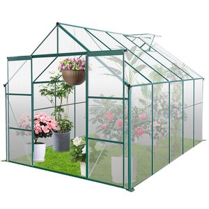 Serre de jardin double porte 8x10FT robuste en polycarbonate avec base surélevée et ancrage en aluminium pour jardins extérieurs - Product Image 2